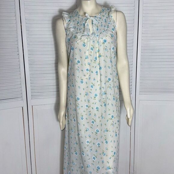 Vintage Amy Sue Blue Floral Prairie Long Sleeveless Nightgown Size Medium - Picture 2 of 15